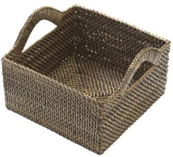 Brödkorg Bastian, kvadrat, ljus/mörk nitoflätning, 18x18xH9,5 cm