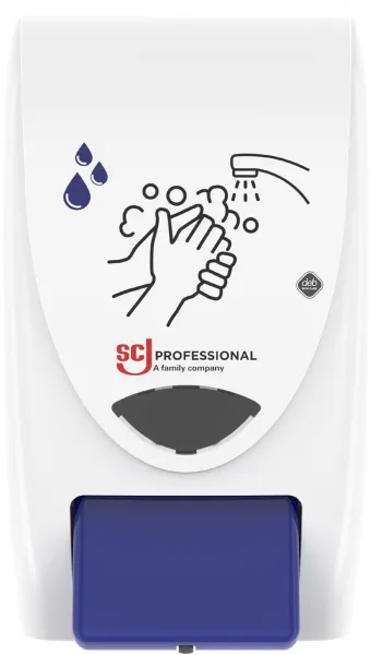 Deb Stoko Cleanse Light dispenser för krämsepa med rengörande effekt, vit plast med blå tryckknapp, 2 L